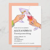 Grappig Roze 27e verjaardag uitnodiging Cocktail (Voorkant / Achterkant)