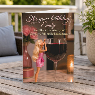 Grappig Roze Barbiepop Wijn Glas Kaars Verjaardag Kaart