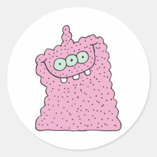 grappig roze driekleurig monster ronde sticker