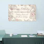  Grappig Roze Ivoor Bloemen Verjaardag Spandoek (Beurs)