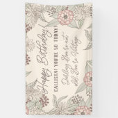  Grappig Roze Ivoor Bloemen Verjaardag Spandoek (Verticaal)