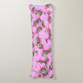 Grappig Roze Kattenpatroon Lichaamskussen (Voorkant Verticaal)