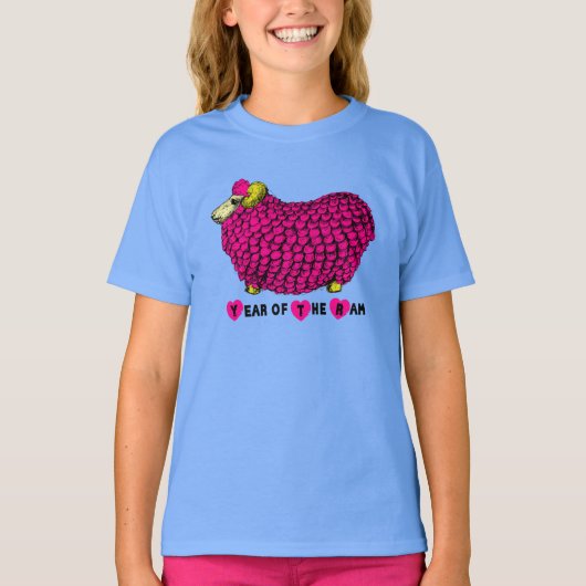 Grappig Roze Ram Chinees Nieuwjaar Zodiac Girl T-s T-shirt (Voorkant)