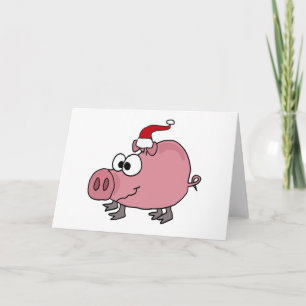 Grappig roze varken in Santa Hat Feestdagen Kaart