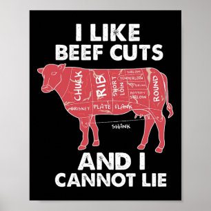 Grappig Rundvlees Snijdt Grafiek I BBQ Slager Poster