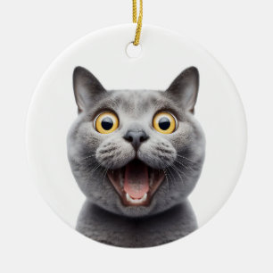 GRAPPIG RUSSISCH BLAUW GRIJS KAT VERRAST KAT GEZIC KERAMISCH ORNAMENT