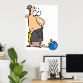 Grappig Sad Bowler-personage met bowlingbal Poster (Thuiskantoor)