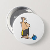 Grappig Sad Bowler-personage met bowlingbal Ronde Button 7,6 Cm (Voorkant /achterkant)