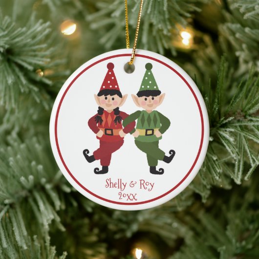 Grappig Santa Elves Ornament met namen (Boom)