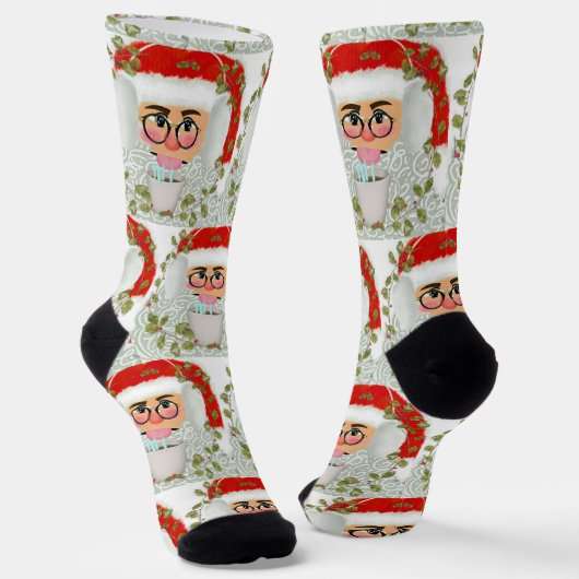 Grappig Santa Face kerstpatroon Sokken (Gebogen)