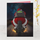 GRAPPIG SANTA MOTORCYLE KERST KAART (Gele Bloem)