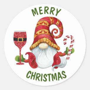 Grappig Santa Party Gnome Ronde Sticker