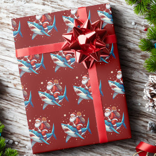 Grappig Santa Shark Gift Wrap Ocean Lover Cadeau Cadeaupapier
