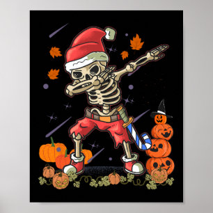 Grappig Santa Skeleton Dabbing Halloween Kostuum F Poster