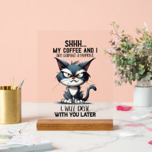 Grappig sarcasme koffie kat woord kunst acryl bord