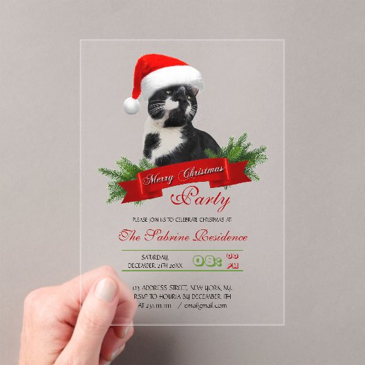 Grappig Sarcastisch Kat Santas Pet Kerstfeest Acryl Uitnodigingen (Insitu (Draagbaar))
