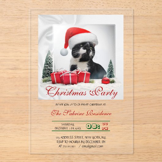 Grappig Sarcastisch Kat Santas Pet Kerstfeest Acryl Uitnodigingen (Voorkant)
