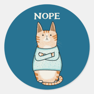 Grappig Sarcastisch Sinaasappel Cat Nope Ronde Sticker