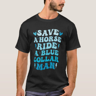Grappig Save a Horse Ride een blauw Man op de rug T-shirt