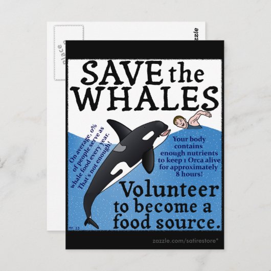 Grappig Save the Whales Satire Spoof Orca Briefkaart (Voorkant / Achterkant)