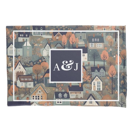 Grappig Scandinavisch Dorpsmonogram Kussensloop (Voorkant-Links)