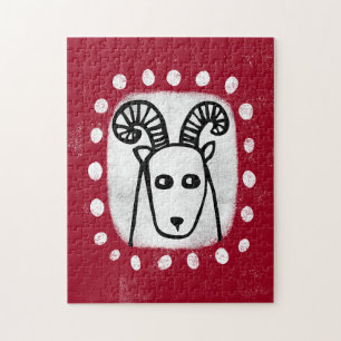 Grappig Schaap Ram Op Rode Jigsaw Puzzel