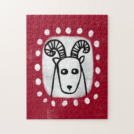Grappig Schaap Ram Op Rode Jigsaw Puzzel (Verticaal)