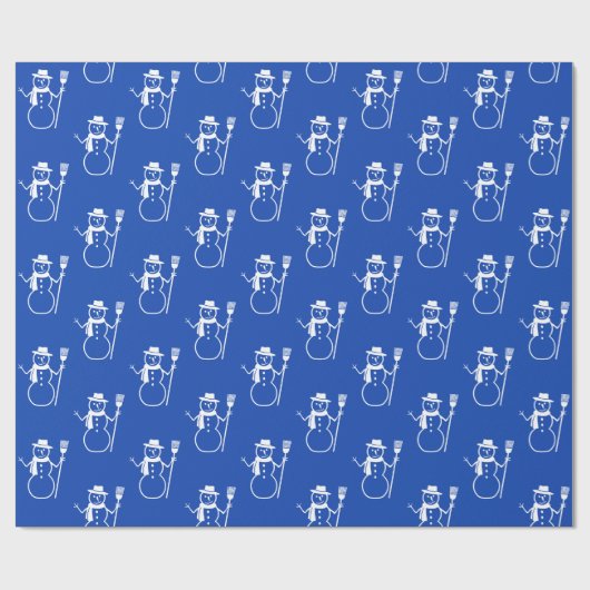 Grappig Schattig Blauw en Wit Sneeuwmanpatroon Cadeaupapier (Vlak)