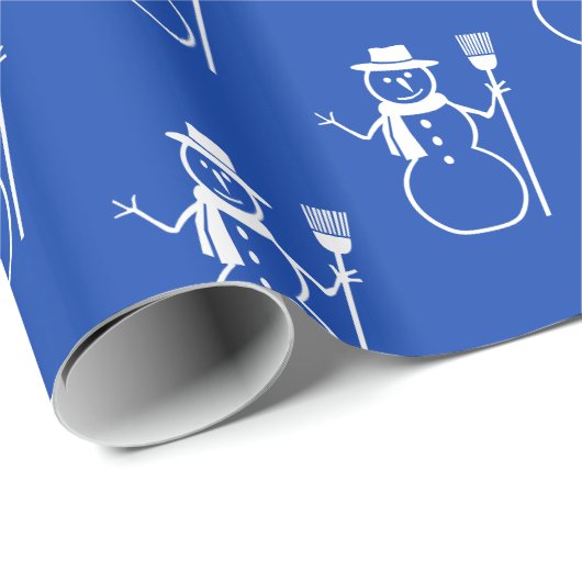 Grappig Schattig Blauw en Wit Sneeuwmanpatroon Cadeaupapier (Rol Hoek)