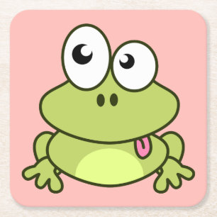 Grappig schattig kikker cartoon roze meisje vierkante kartonnen onderzetter