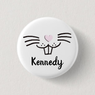 Grappig schattig konijnengezicht aangepaste naam p ronde button 3,2 cm