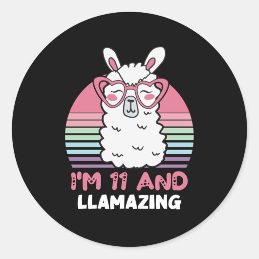 Grappig Schattig Llama 11e verjaardagscadeau voor Ronde Sticker (Voorkant)