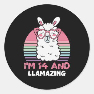 Grappig Schattig Llama 14e verjaardagscadeau voor  Ronde Sticker