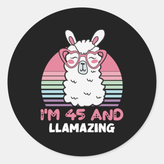 Grappig Schattig Llama 45e verjaardagscadeau voor Ronde Sticker (Voorkant)