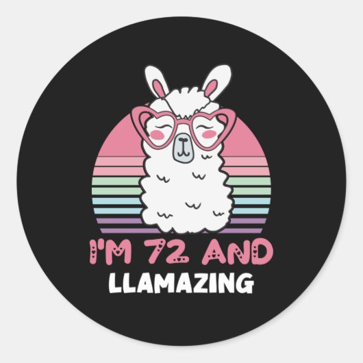 Grappig Schattig Llama 72e verjaardagscadeau voor Ronde Sticker (Voorkant)
