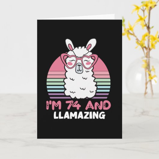 Grappig Schattig Llama 74e verjaardagscadeau voor Kaart (Gele Bloem)