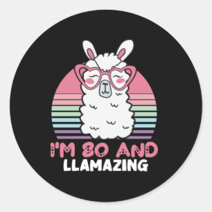 Grappig Schattig Llama 80ste verjaardagscadeau voo Ronde Sticker