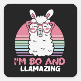 Grappig Schattig Llama 80ste verjaardagscadeau voo Vierkante Sticker