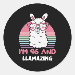 Grappig Schattig Llama 96e verjaardagscadeau voor  Ronde Sticker