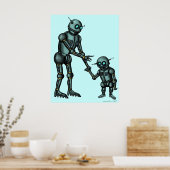 Grappig schattig robot en robot baby poster (Keuken)