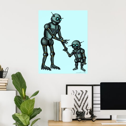 Grappig schattig robot en robot baby poster (Thuiskantoor)