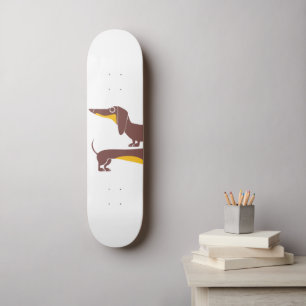 Grappig schattig teckel voor lange hond ouder skateboard