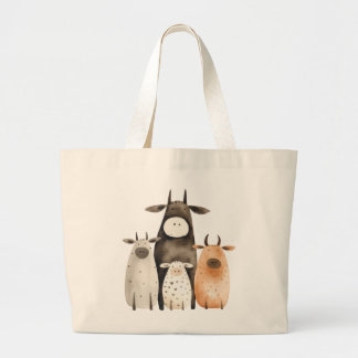 Grappig schattig waterverf koeien familie humor bo grote tote bag