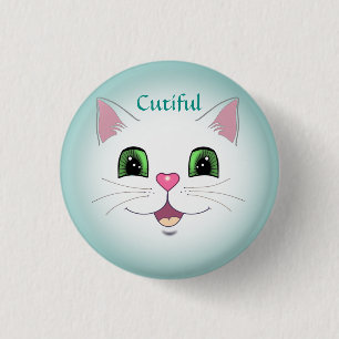 Grappig schattig wit katje kat gezicht ronde button 3,2 cm