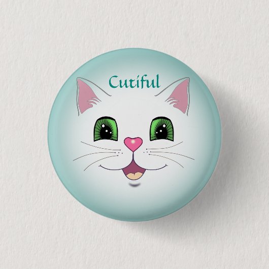 Grappig schattig wit kattegezicht ronde button 3,2 cm (Voorkant)