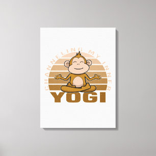 Grappig schattige aap die yoga doet. canvas afdruk