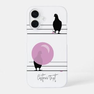 Grappig Schattige Bubblegum Vogels op een Draadwit iPhone 16 Hoesje