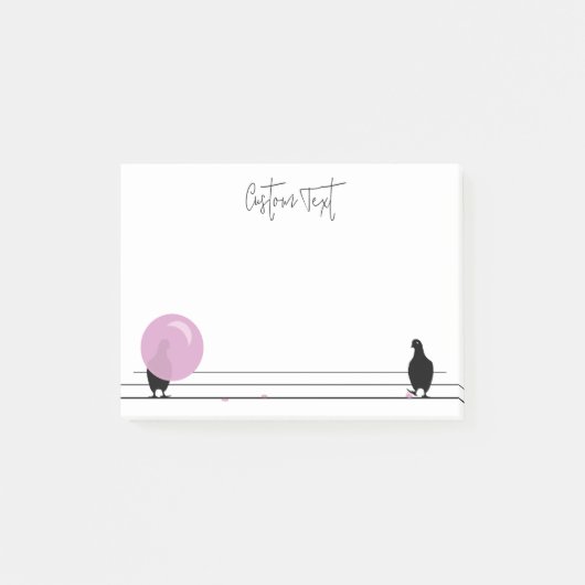 Grappig Schattige Bubblegum Vogels op een Draadwit Post-it® Notes (Voorkant)