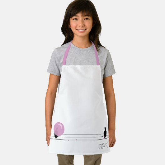 Grappig Schattige Bubblegum Vogels op een Draadwit Schort (Insitu)