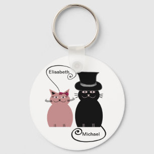 grappig schattige cartoons katten houden van koppe sleutelhanger
